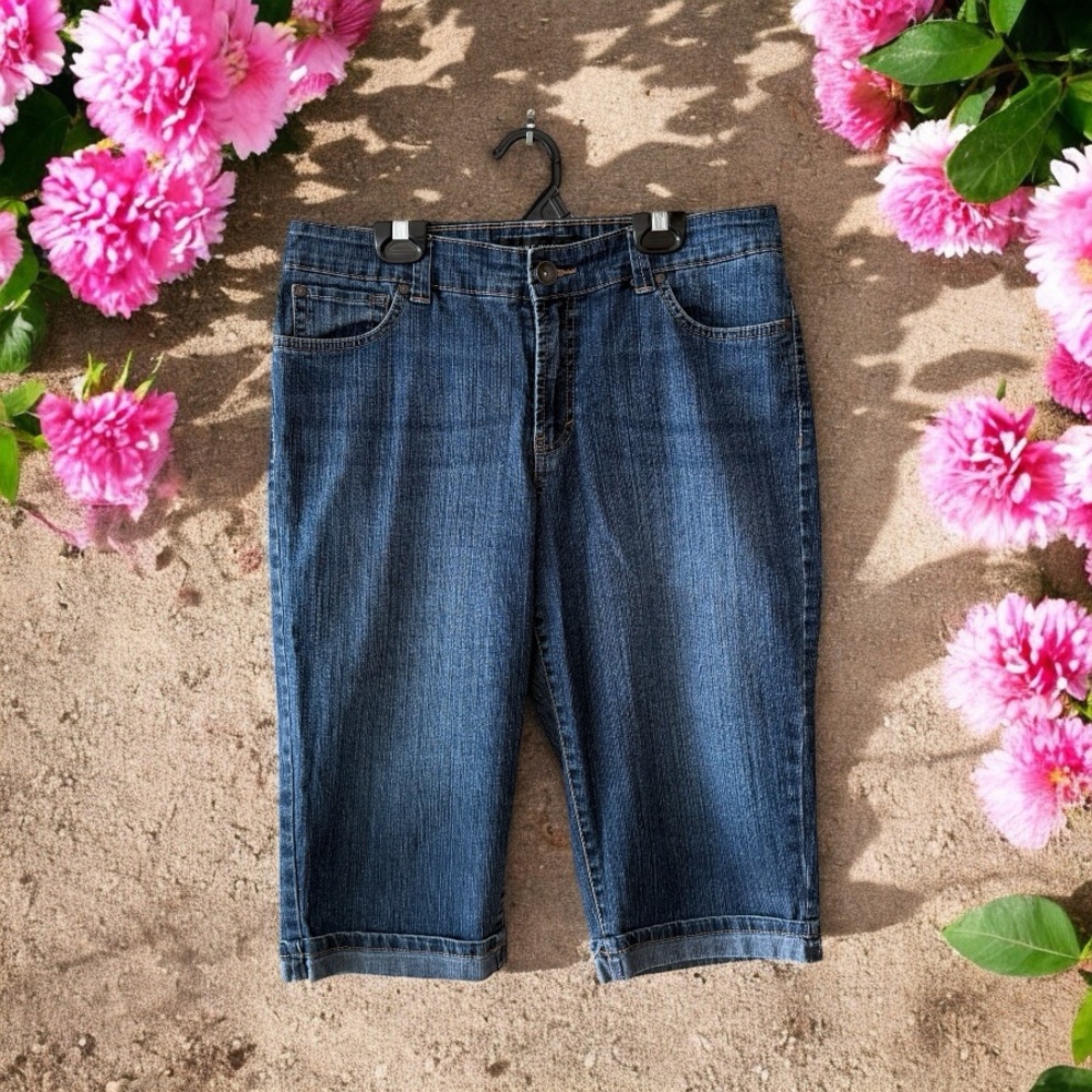 Nine West Jeans Faded Dark Wash Blue Denim Capris